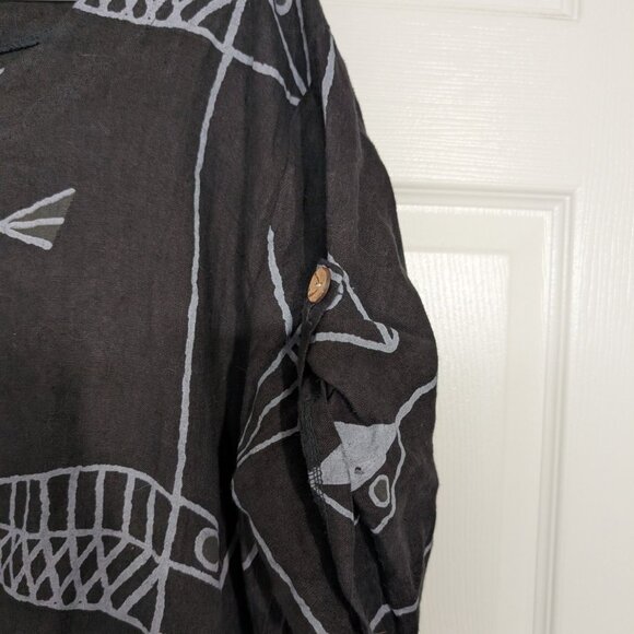 T by Transparente Fish Linen Dress Womens Size XXL Black Italian Lagenlook - Picture 3 of 9